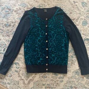 Teal Leopard Print Button-Front Women’s Sweater Cardigan
